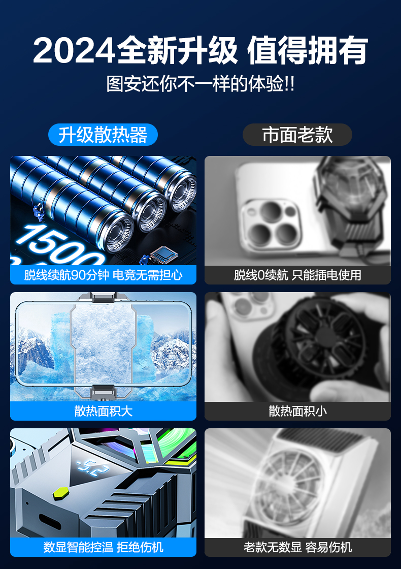 手机散热器 手机背夹半导体散热器电竞智能充电带数显散热器详情2