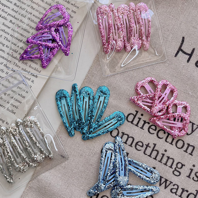 New personalized iridescent colored sequined water drop bb clip, bangs clip, sweet and girlish gold powder heart-shaped hair clip, edge clip and headwear Application Scenario