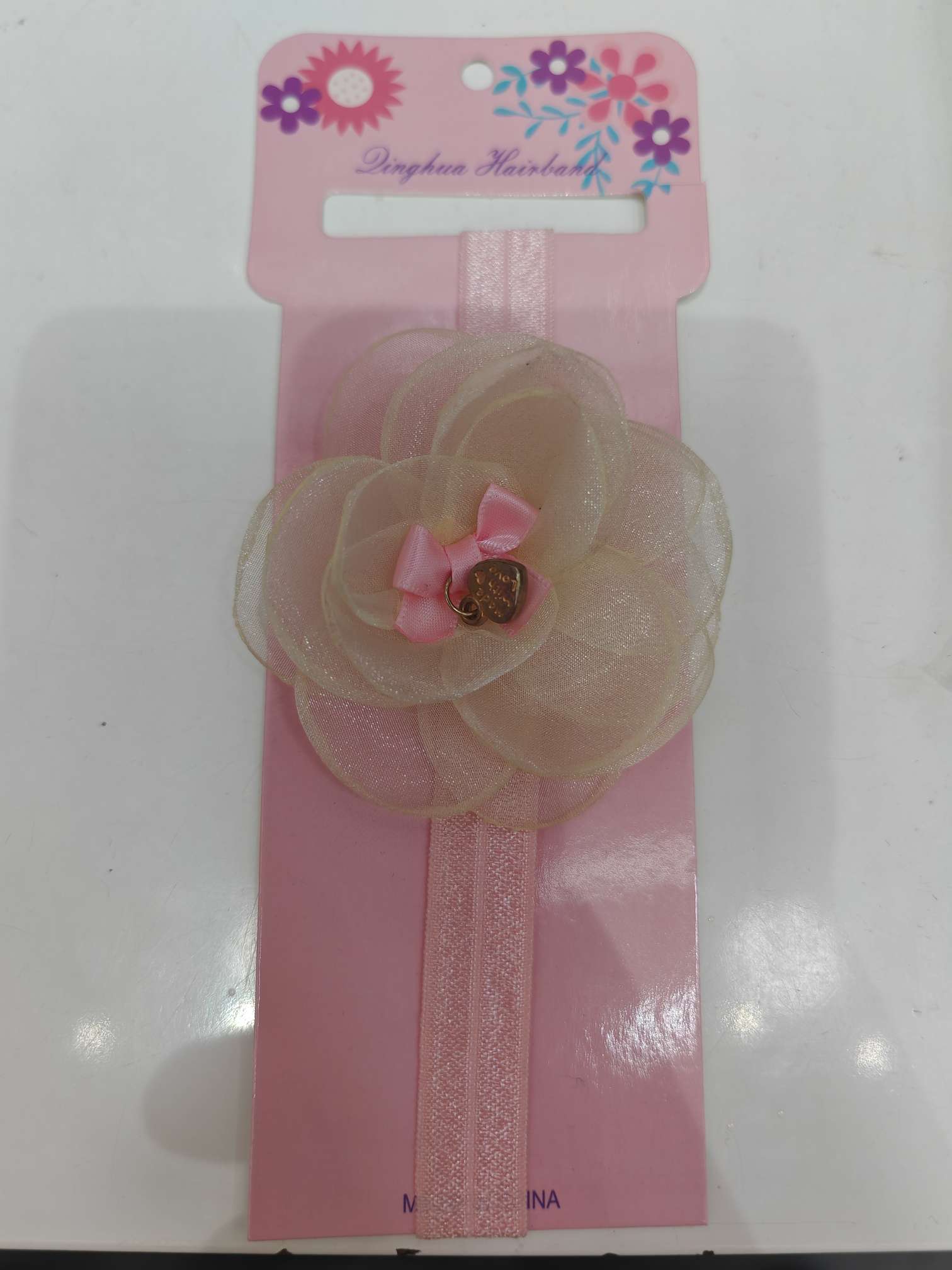 外贸跨境夏季透色纱布珍珠蝴蝶结烧花发带详情图6