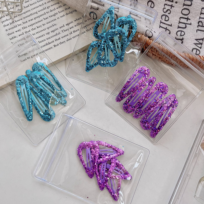 New personalized iridescent colored sequined water drop bb clip, bangs clip, sweet and girlish gold powder heart-shaped hair clip, edge clip and headwear details Picture