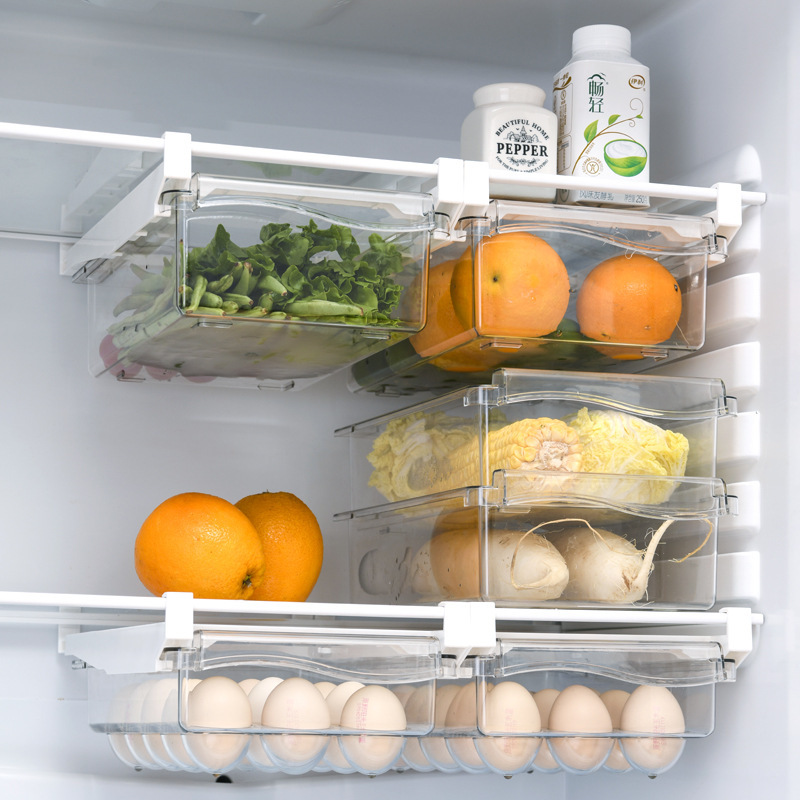 H173-悬挂式冰箱收纳盒食品级冷冻保鲜抽屉鸡蛋分隔板整理置物架