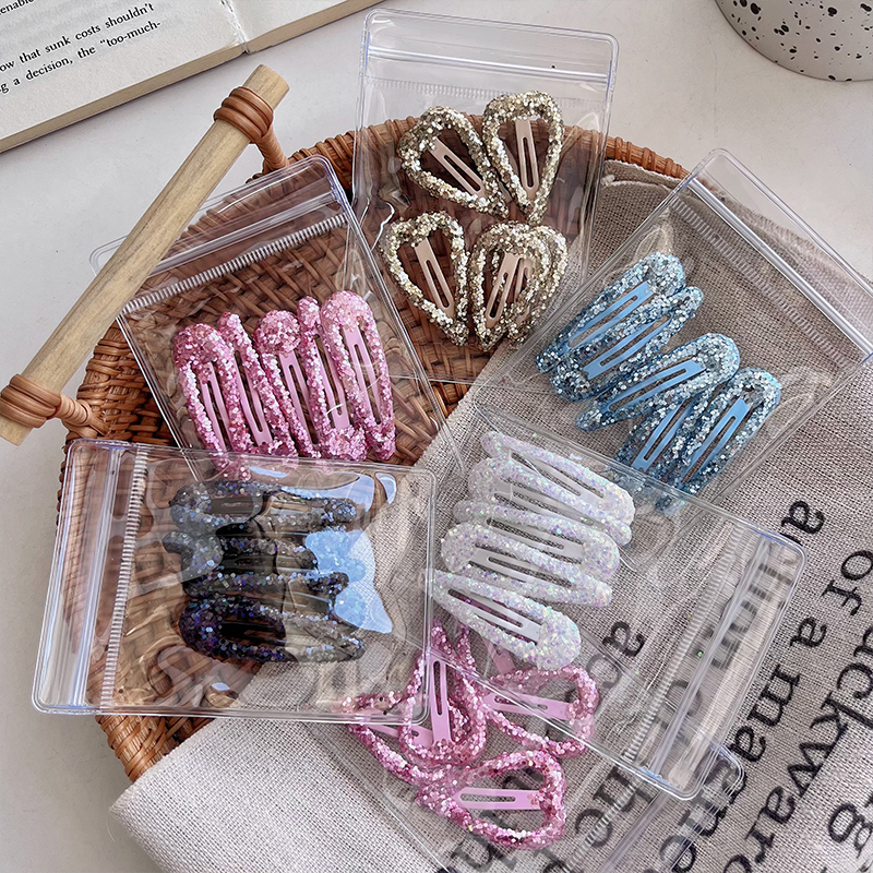 New personalized iridescent colored sequined water drop bb clip, bangs clip, sweet and girlish gold powder heart-shaped hair clip, edge clip and headwear Specification image