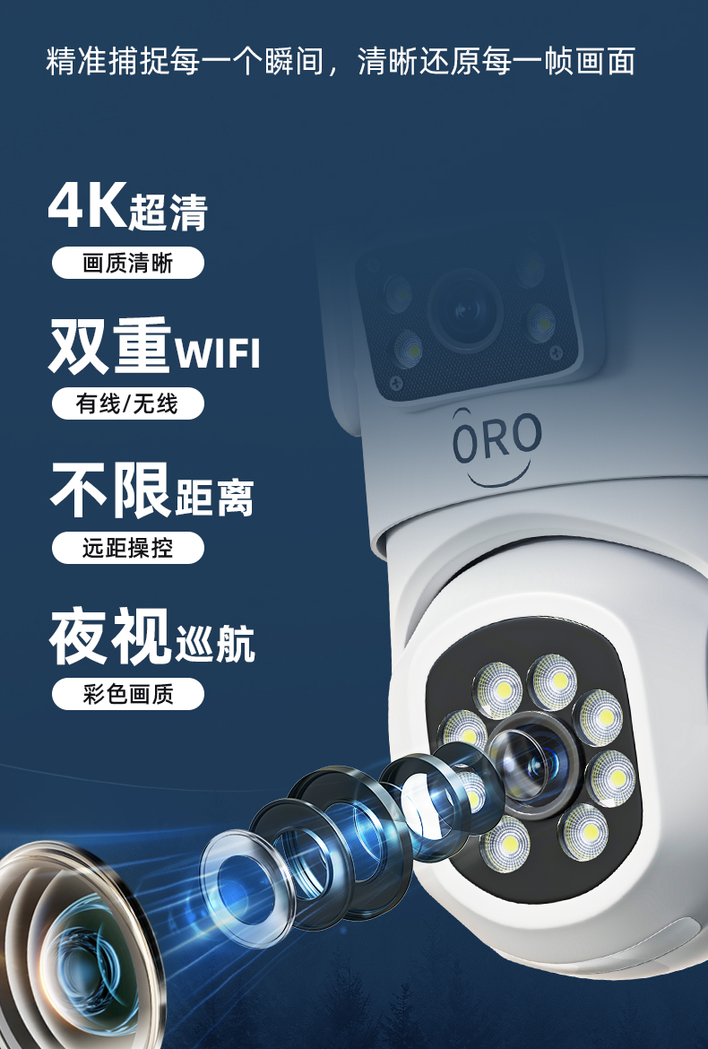 ORO无线网络监控摄像头360度家用室外手机远程监控器夜视超清摄影详情5