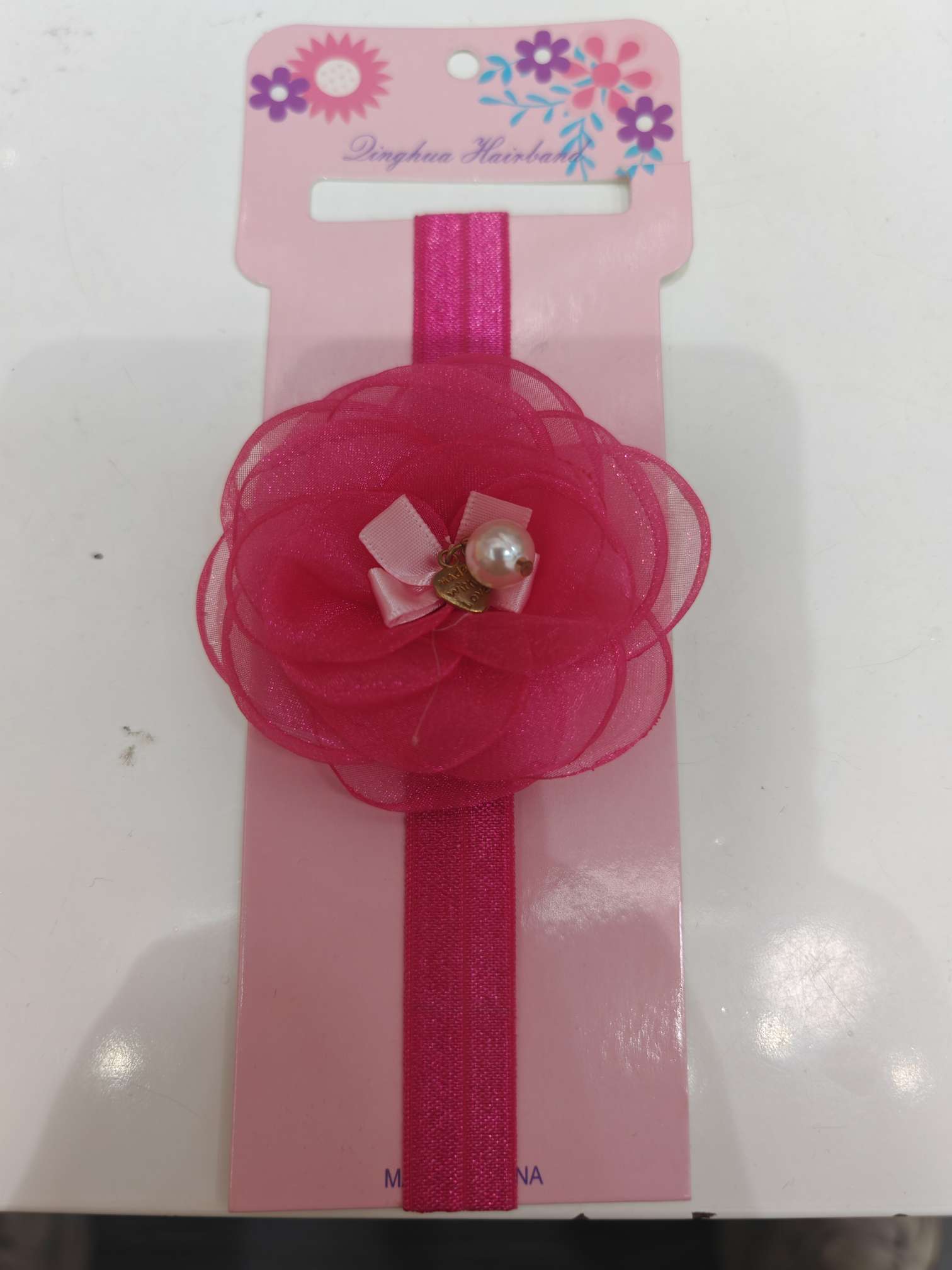 外贸跨境夏季透色纱布珍珠蝴蝶结烧花发带