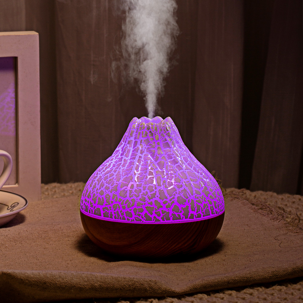 New Flame Volcano USB humidifier for home, bedroom, office, aromatherapy essential oil mini Seven-color crack humidifier details Picture