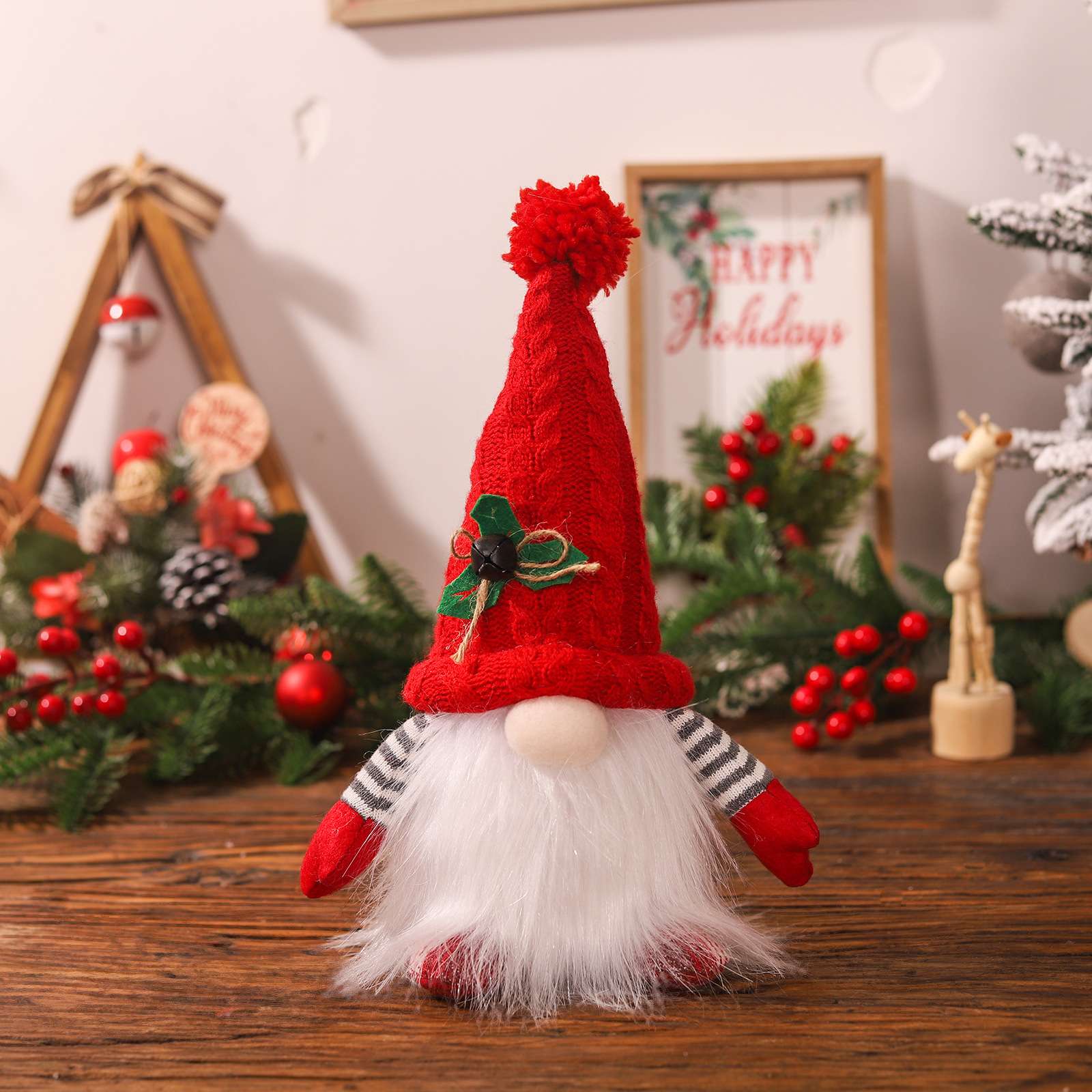 小小光新款 圣诞节装饰品 发光针织帽  长腿森林人摆件 创意圣诞玩偶公仔摆饰批发详情图6