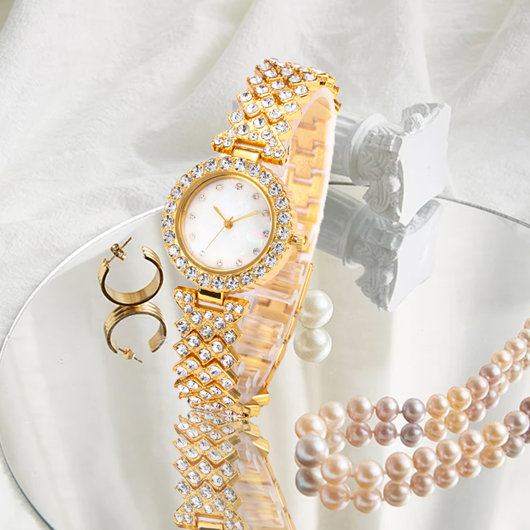 Full Diamond Fashion Women's Watch Diamond Shell Face Student Watch Bracelet Watch Casual All-Match Girls Watch