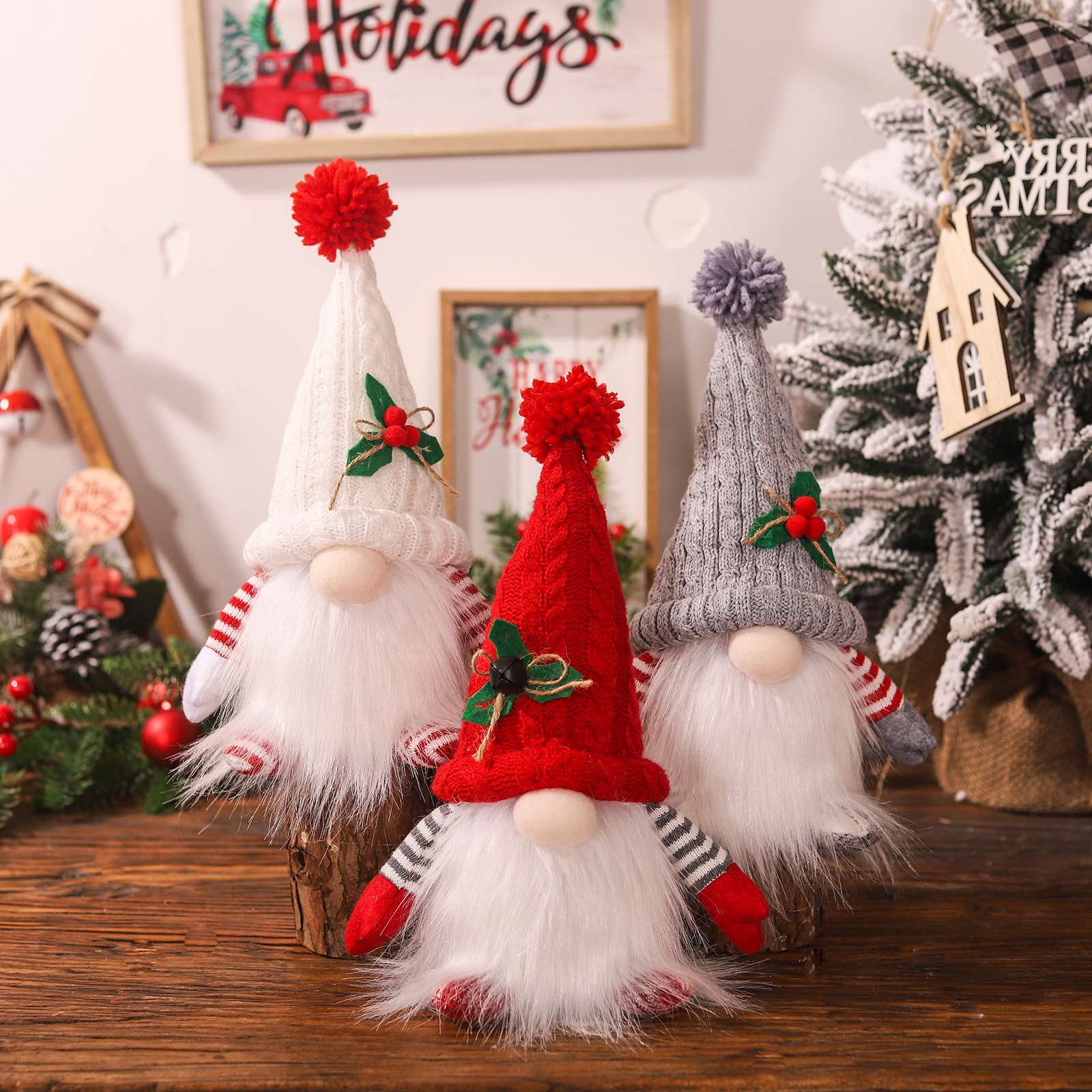 小小光新款 圣诞节装饰品 发光针织帽  长腿森林人摆件 创意圣诞玩偶公仔摆饰批发详情图2