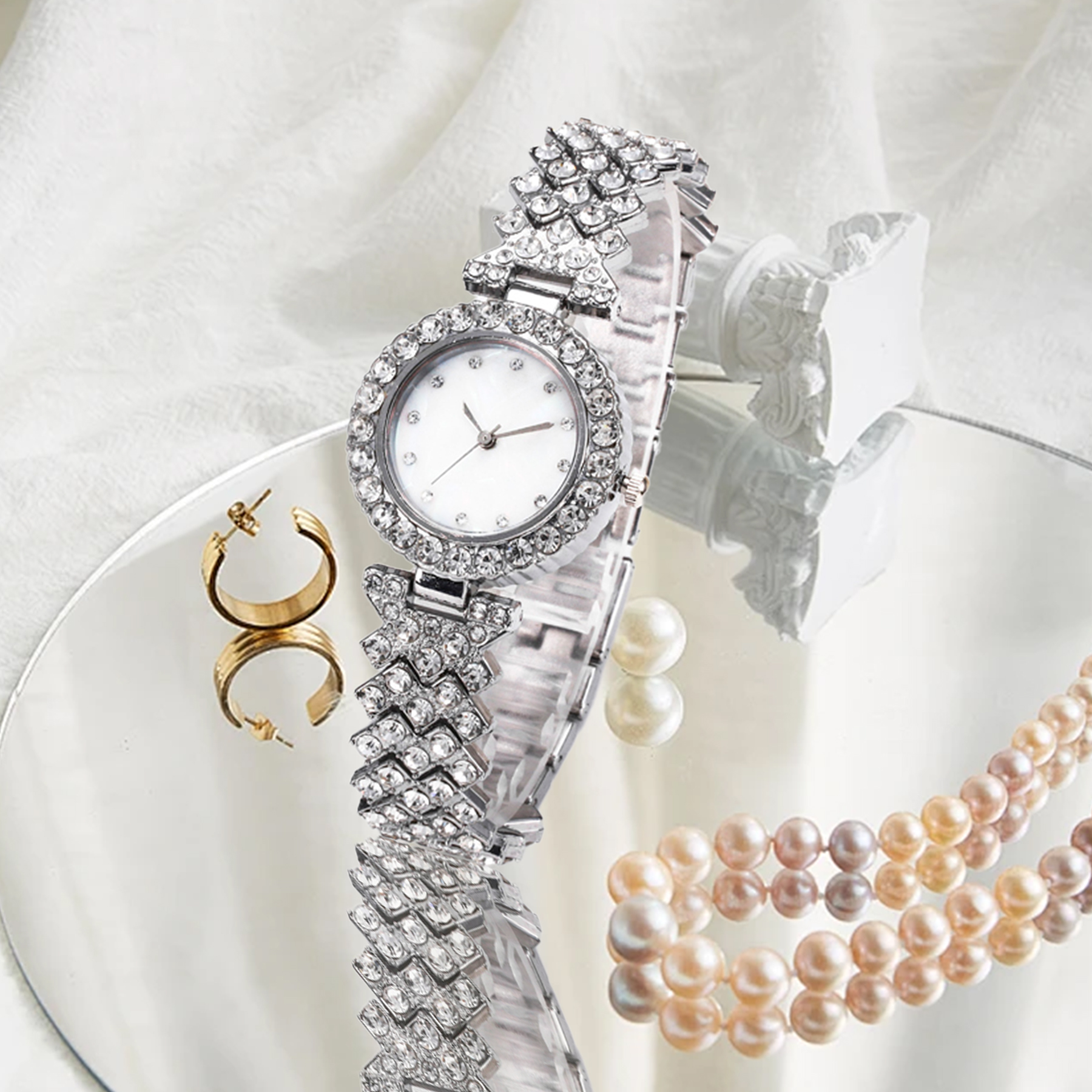 Full Diamond Fashion Women's Watch Diamond Shell Face Student Watch Bracelet Watch Casual All-Match Girls Watch Specification drawing