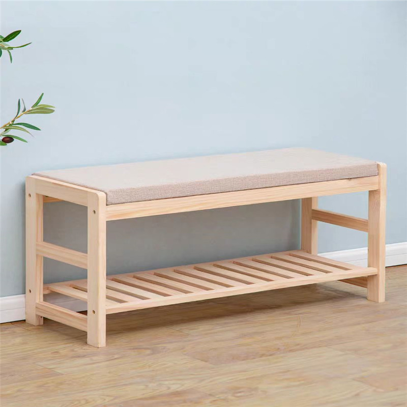 Solid wood shoe-changing stool, a long sitting stool for household use at the entrance, a shoe-wearing stool for entering the entrance hall, and a clothes and hat hanging rack are all integrated details Picture