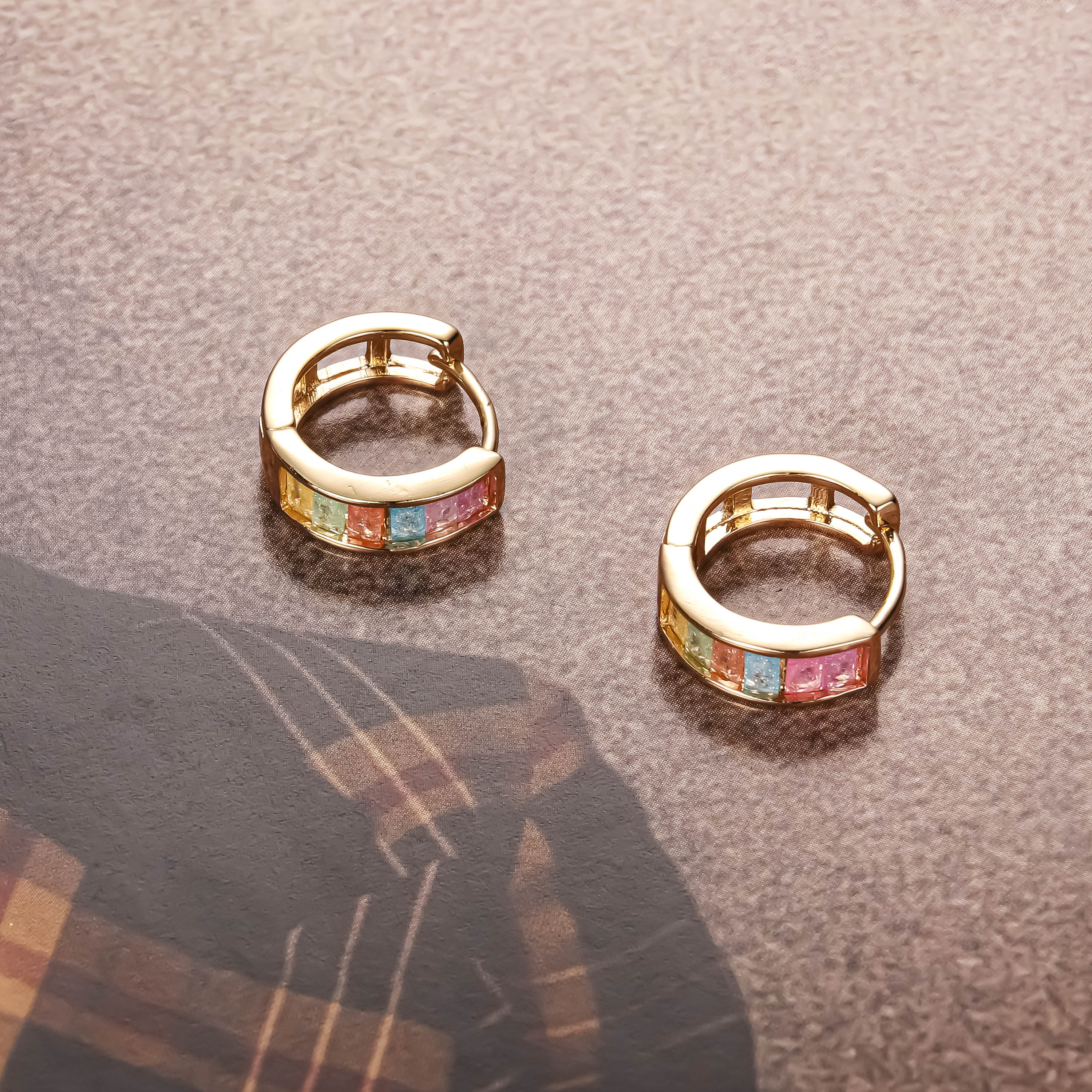 18K gold micro-inlaid plain ring earrings for women, a new trendy double-layer circle colored gold ear ring earrings from 2024 Specification image