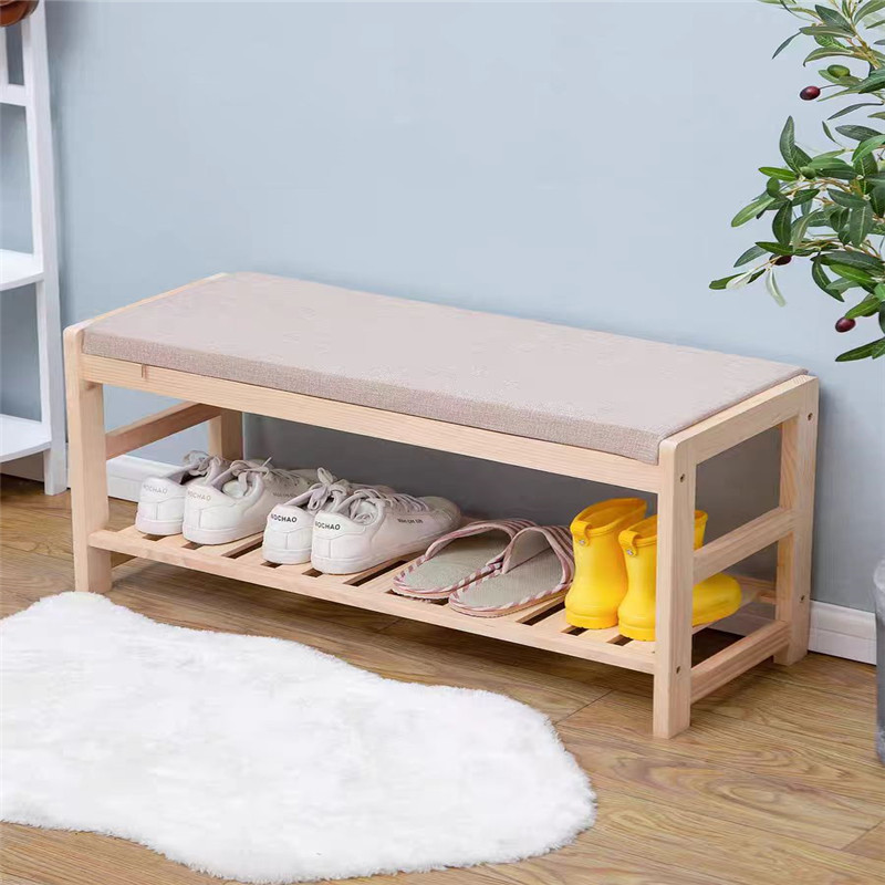 Solid wood shoe-changing stool, a long sitting stool for household use at the entrance, a shoe-wearing stool for entering the entrance hall, and a clothes and hat hanging rack are all integrated
