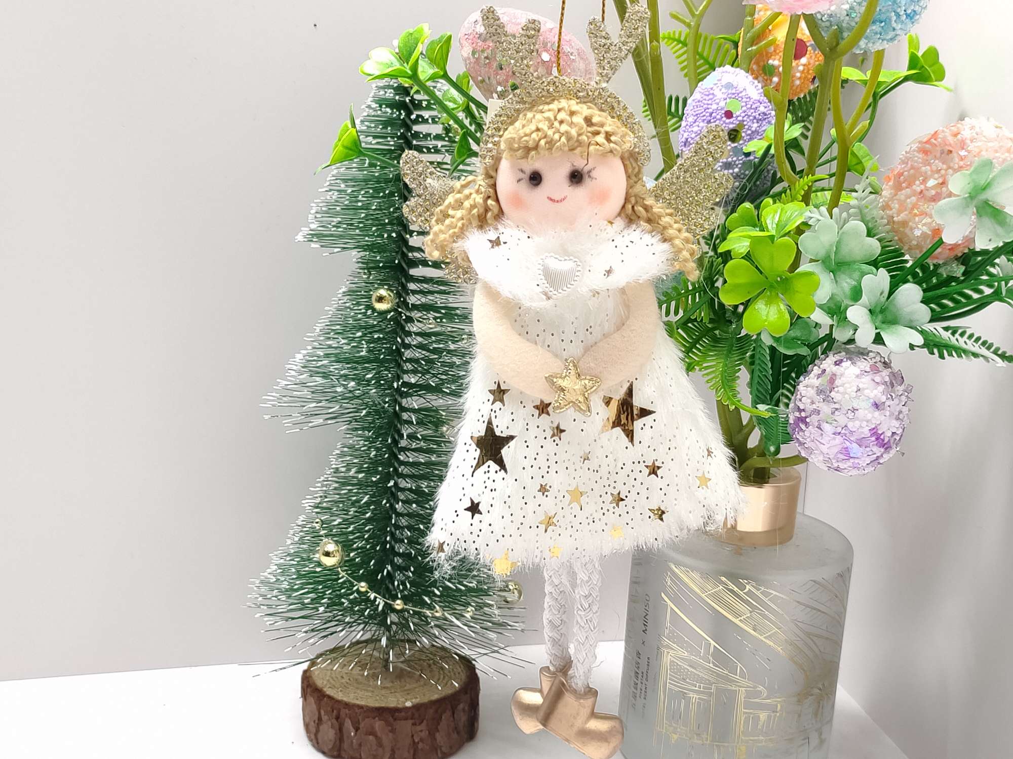 跨境新款圣诞毛绒天使挂件鹿角女孩娃娃老人圣诞树挂件圣诞装饰