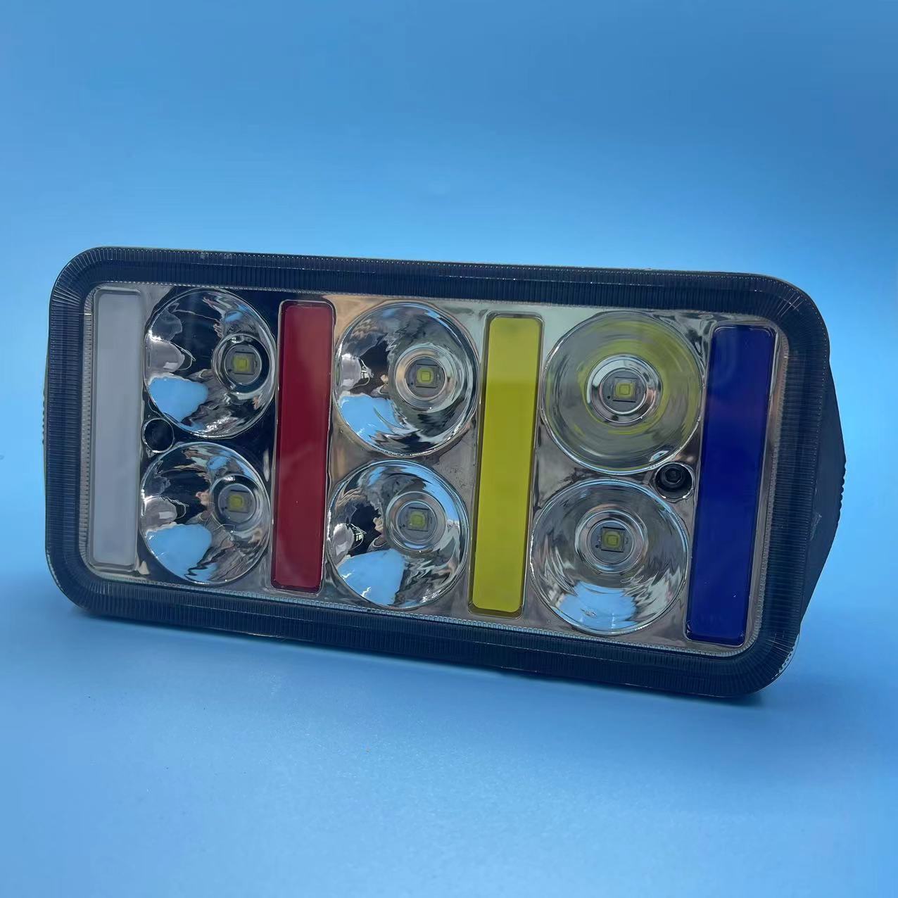 New 5-inch square LED work light for automobiles, off-road vehicle modification light, red and blue flashing warning light Specification drawing