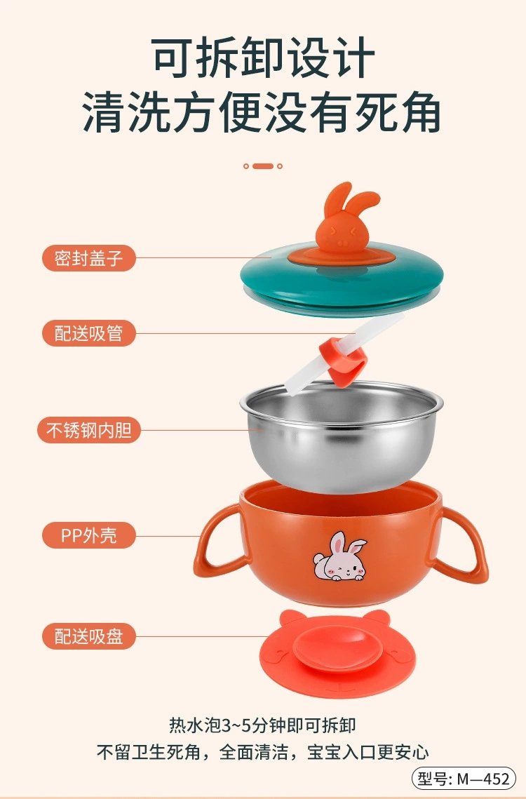 L85-M-452 316 stainless steel children's insulated lunch box, cartoon sealed rice bowl with suction cup, water-filled insulated bowl detail image 4