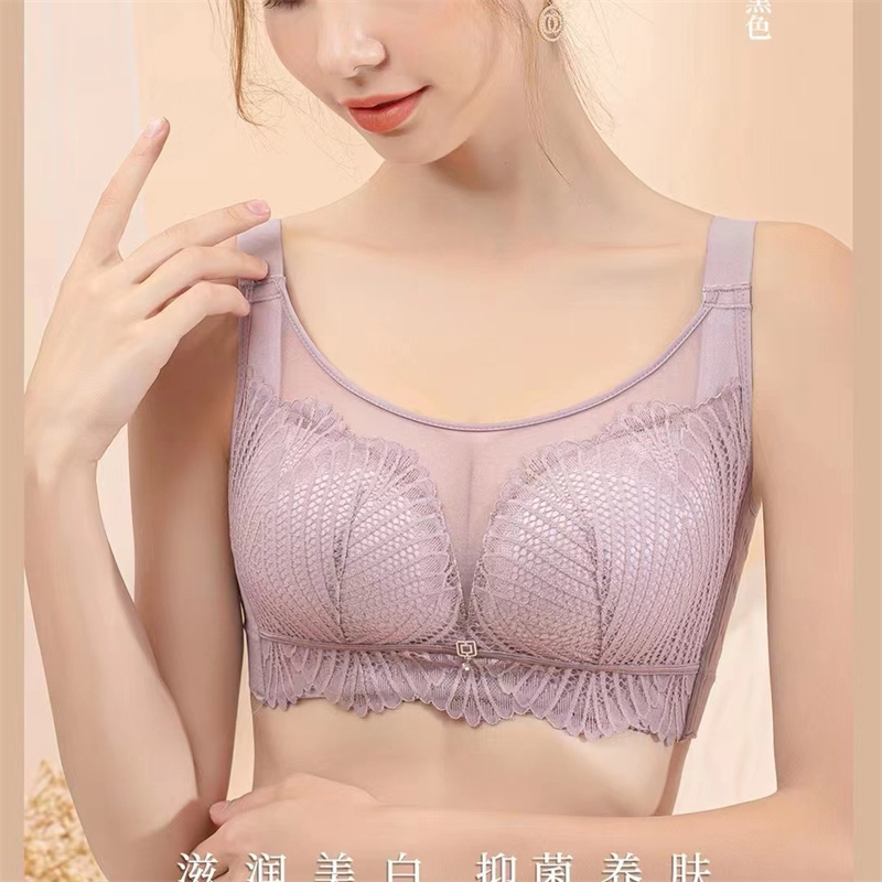 2024新款蕾丝网纱文胸女舒适无钢圈内衣聚拢收副乳调整型胸罩