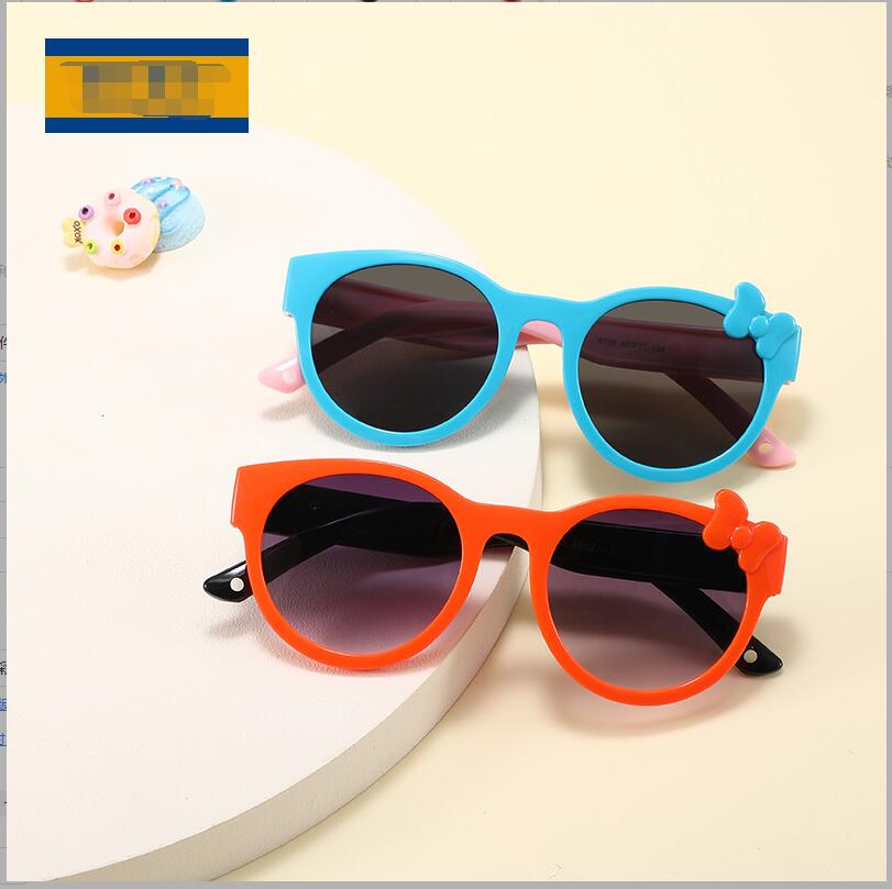 New 2024 Korean version children's colorful round-framed sunglasses, lightweight PC cute sunglasses, bow glasses XT6118
