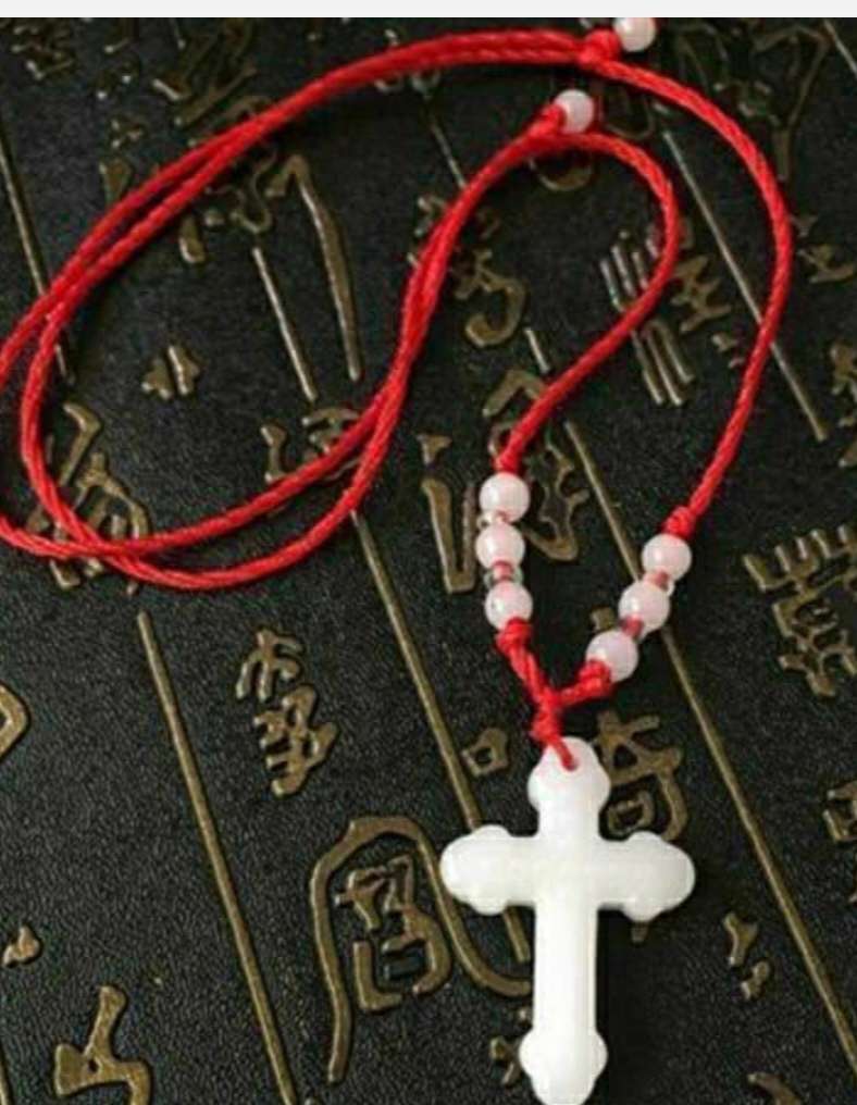 Religious series supplies, imitation jade pendant cross red rope necklace, welcome customers to shop. thumbnail