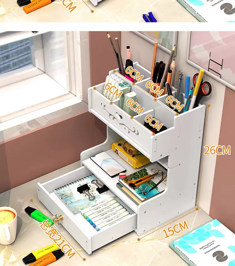 Multi-functional stationery box, drawer-type shelf, multi-compartment slanted insertion pen holder, children's desk, marker pen holder storage box pic 14
