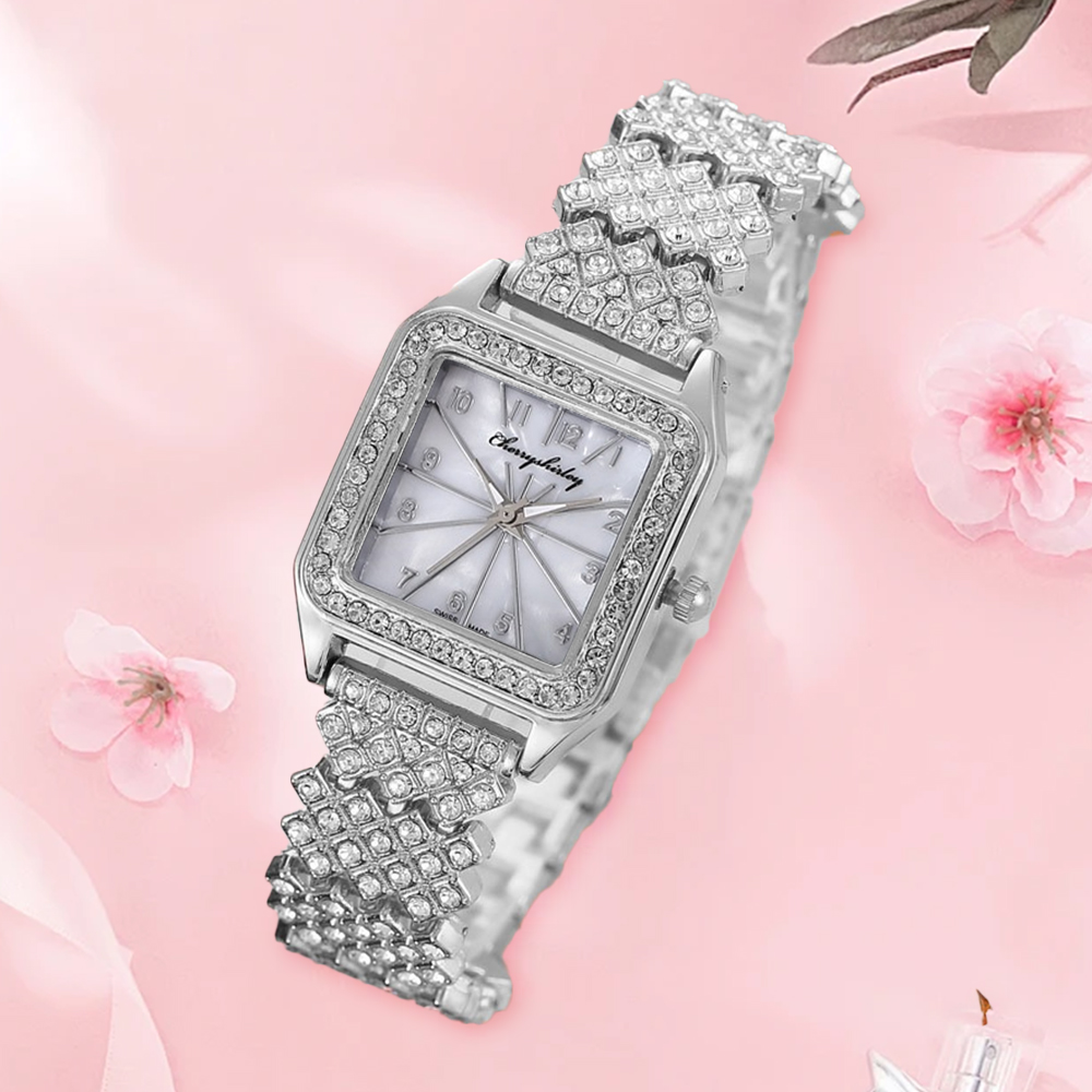 Foreign Trade Cross-Border Hot Selling Fashion 12 Figures Full Diamond Square Women's Watch Women's Quartz Watch Manufacturers Wholesale Application Scenario