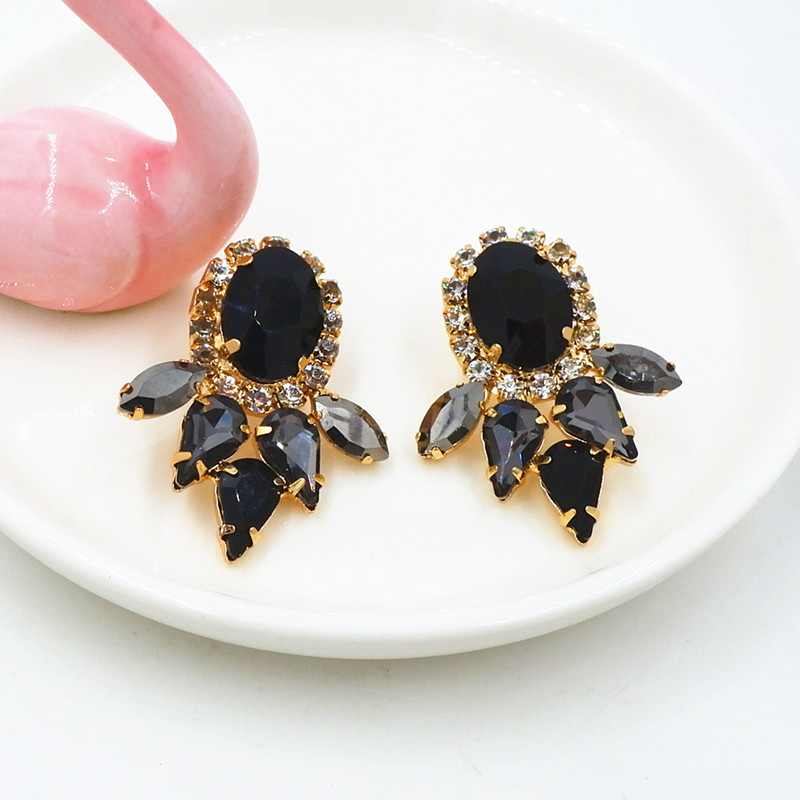 Europe And The United States Exaggerated Classic Black, White And Grey Crystal Glass Earrings Banquet Party Wear Earrings Earrings High-End Earrings undefined