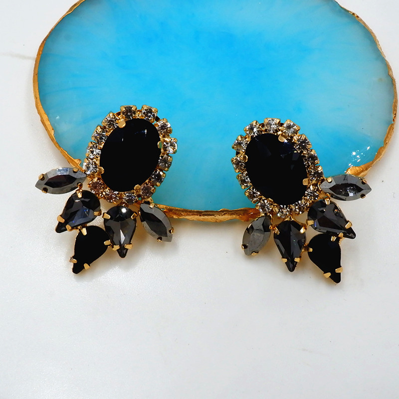 Europe And The United States Exaggerated Classic Black, White And Grey Crystal Glass Earrings Banquet Party Wear Earrings Earrings High-End Earrings undefined