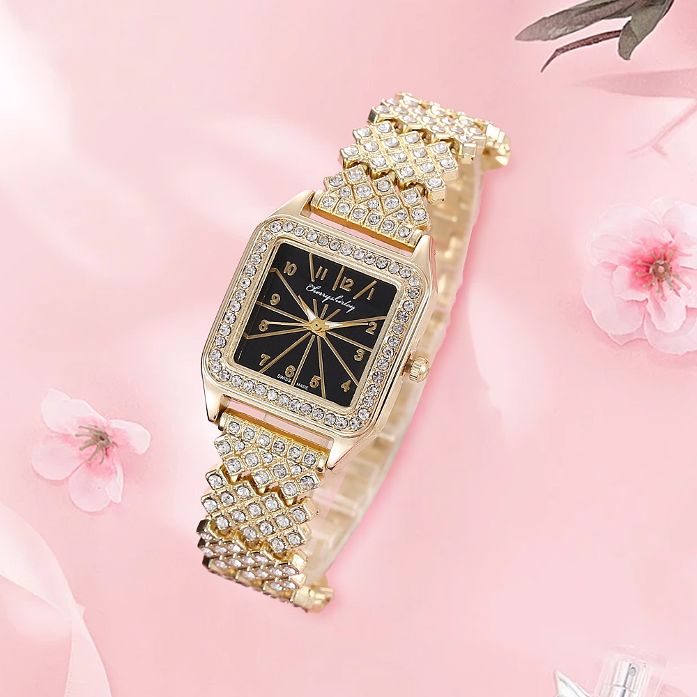 Foreign Trade Cross-Border Hot Selling Fashion 12 Figures Full Diamond Square Women's Watch Women's Quartz Watch Manufacturers Wholesale details Picture