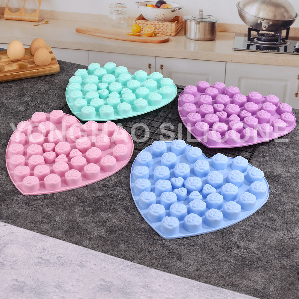 Food grade silicone love rose shaped chocolate biscuit molds