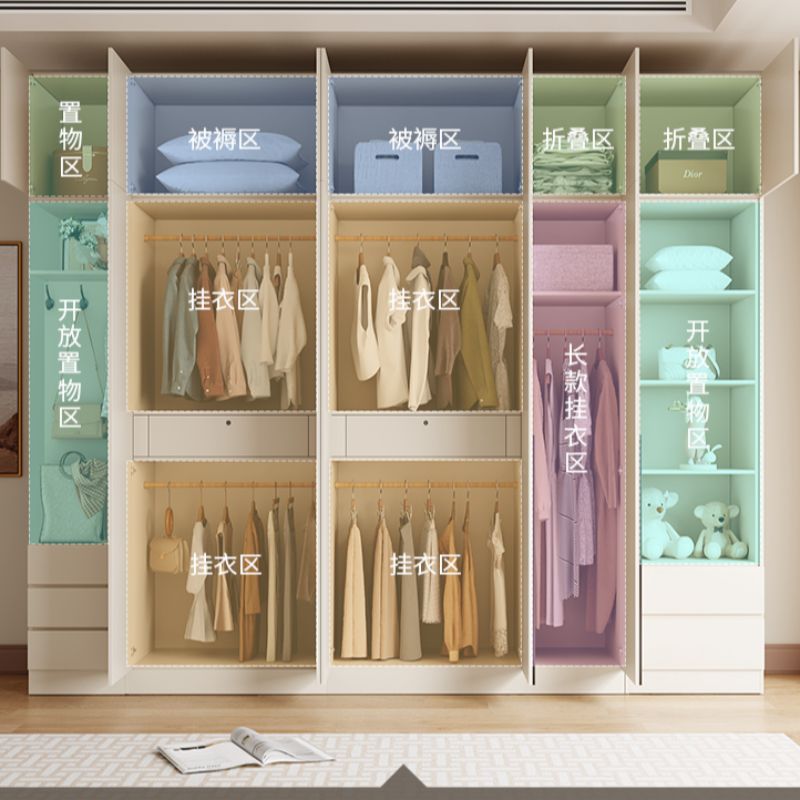 Antujia's full-house custom skin-feel board wardrobe is a simple, modern and economical bedroom home cabinet with a combination of four, six and five doors, featuring a light luxury style details Picture