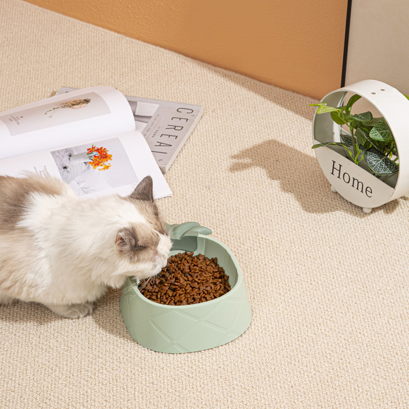 New cartoon pineapple pet plastic single bowl neck guard, anti-knock cat bowl, large-capacity dog food bowl, pet supplies pic 6