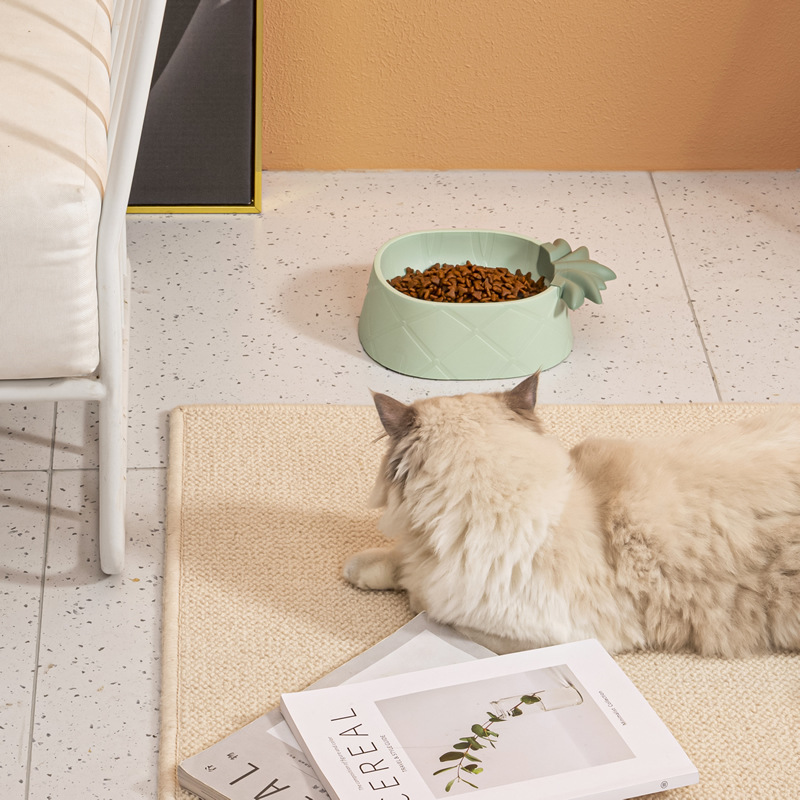 New cartoon pineapple pet plastic single bowl neck guard, anti-knock cat bowl, large-capacity dog food bowl, pet supplies pic 5