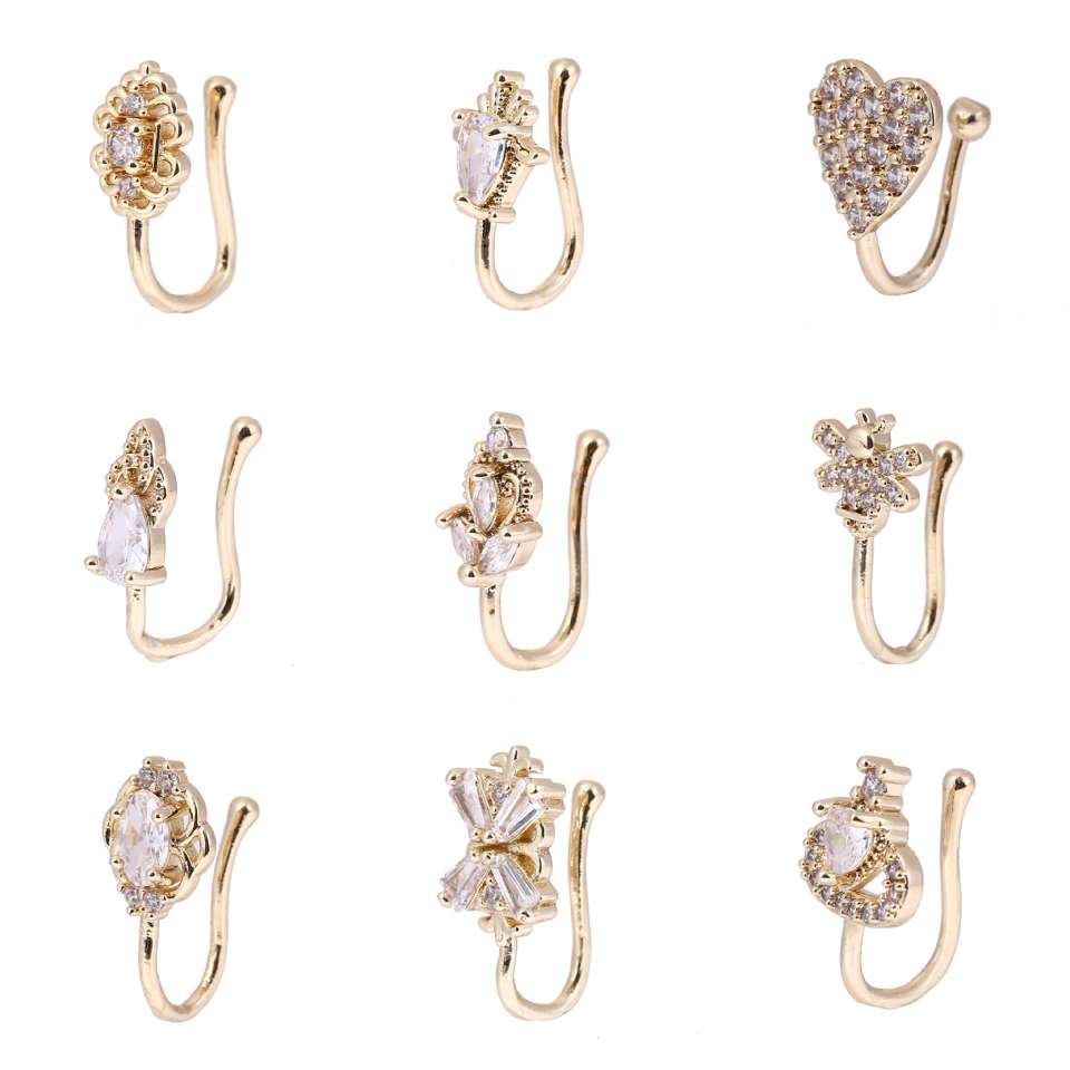 欧美锆石非穿孔鼻夹无孔鼻饰 U型鼻夹铜镶皇冠鼻环 穿刺饰品批发