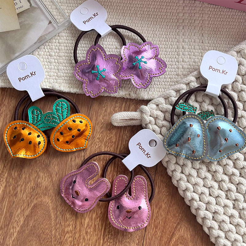 New Korean-style cartoon rabbit Star fruit hair band leather children's versatile high-elasticity elastic band hair accessory for students Specification image