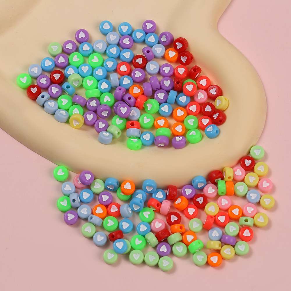 Factory direct sales of eco-friendly acrylic heart-shaped beads, mixed color/single color 4*7 jewelry accessories, DIY handcrafted beads, exquisite jewelry beads, handcrafted bead material package, beads, loose beads