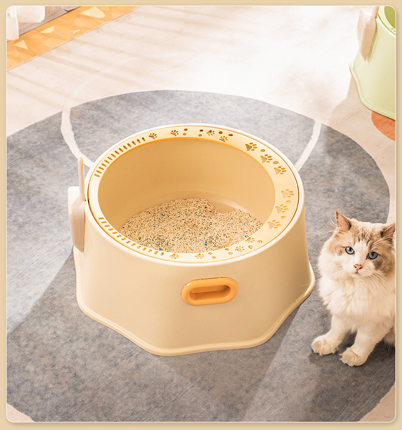 Semi-enclosed circular large space cat litter box, anti-splashing and anti-leakage cat litter box, foot pedal and hand-held cat poop box, pet supplies pic 13
