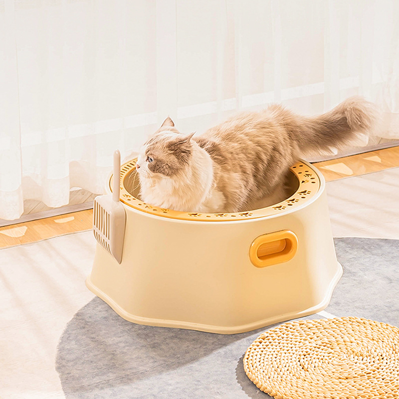 Semi-enclosed circular large space cat litter box, anti-splashing and anti-leakage cat litter box, foot pedal and hand-held cat poop box, pet supplies Specification image