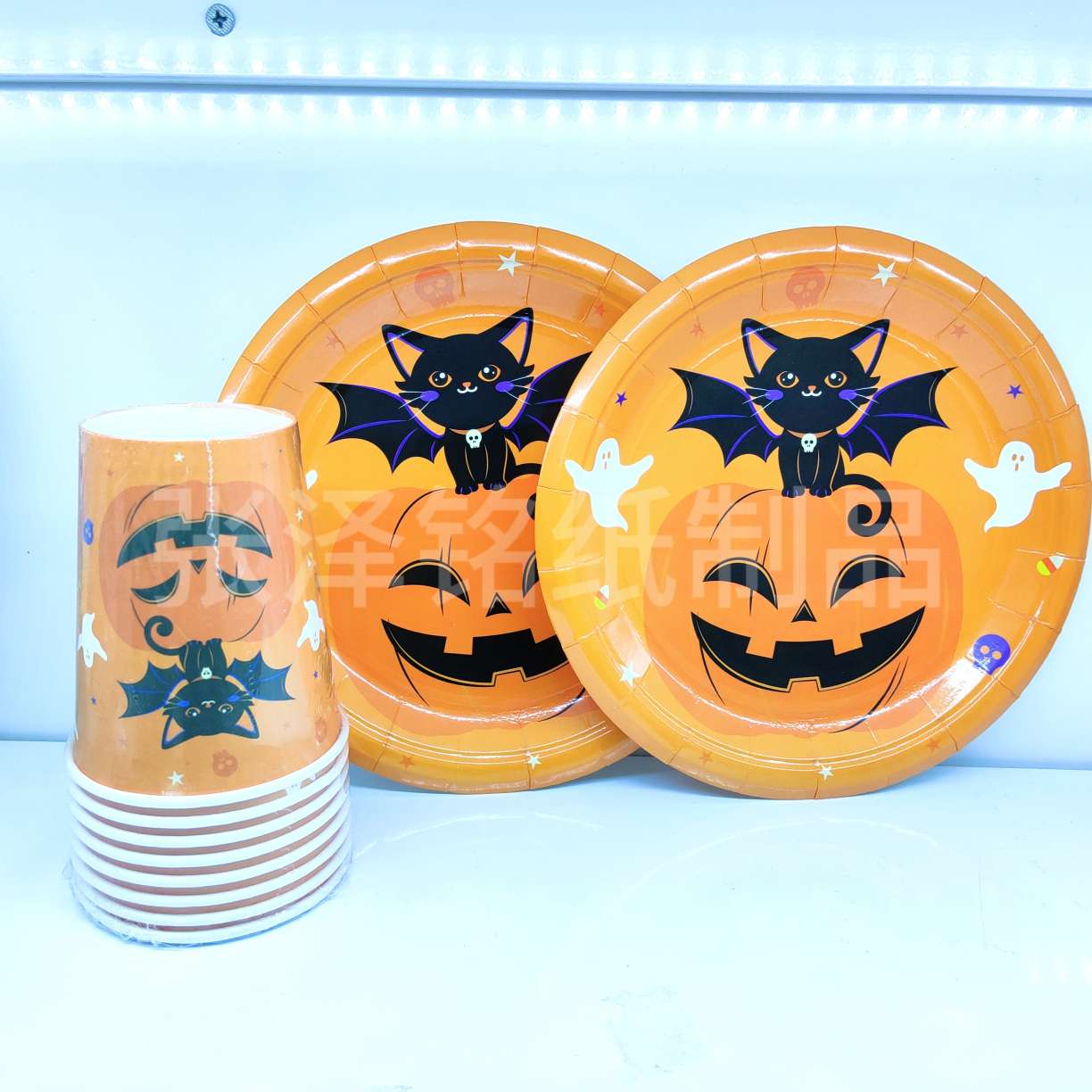 一次性用品万圣节南瓜系列纸杯纸盘套装派对聚会氛围装饰一次性餐具
