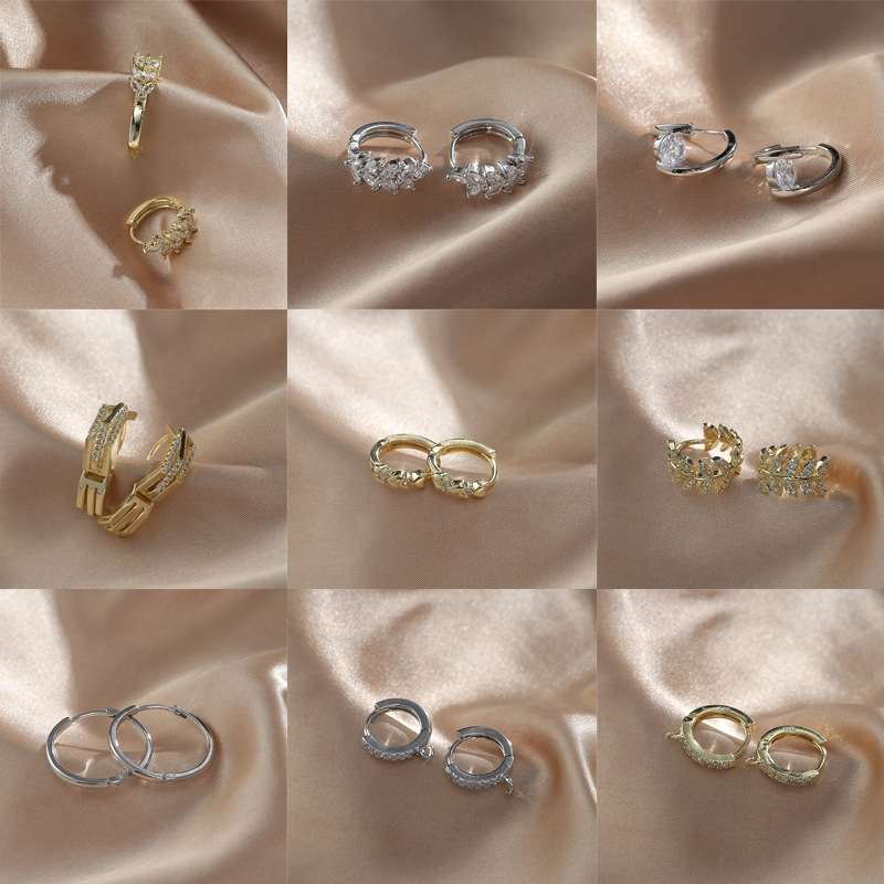 Simple metal earrings, French niche and personalized accessories for women, versatile earrings, European and American zircon earrings, ear buckles, wholesale jewelry accessories, diy jewelry accessories