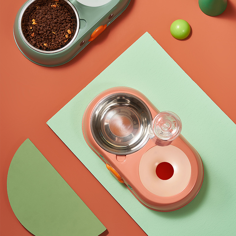 Pet two-in-one stainless steel water dispenser, double bowl, automatic water feeder, moisture-proof mouth, pet bowl, pet supplies