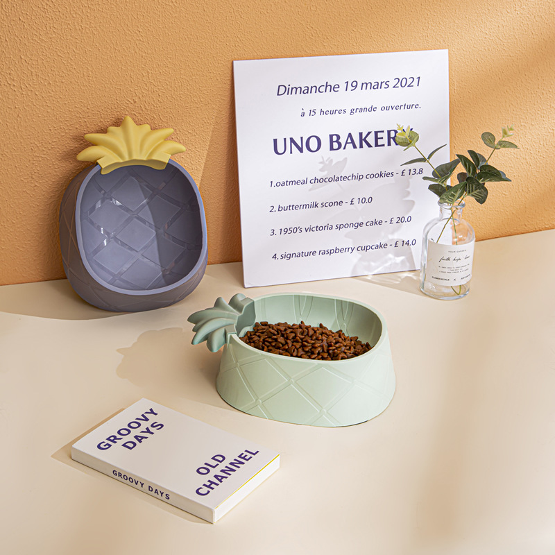 New cartoon pineapple pet plastic single bowl neck guard, anti-knock cat bowl, large-capacity dog food bowl, pet supplies pic 1