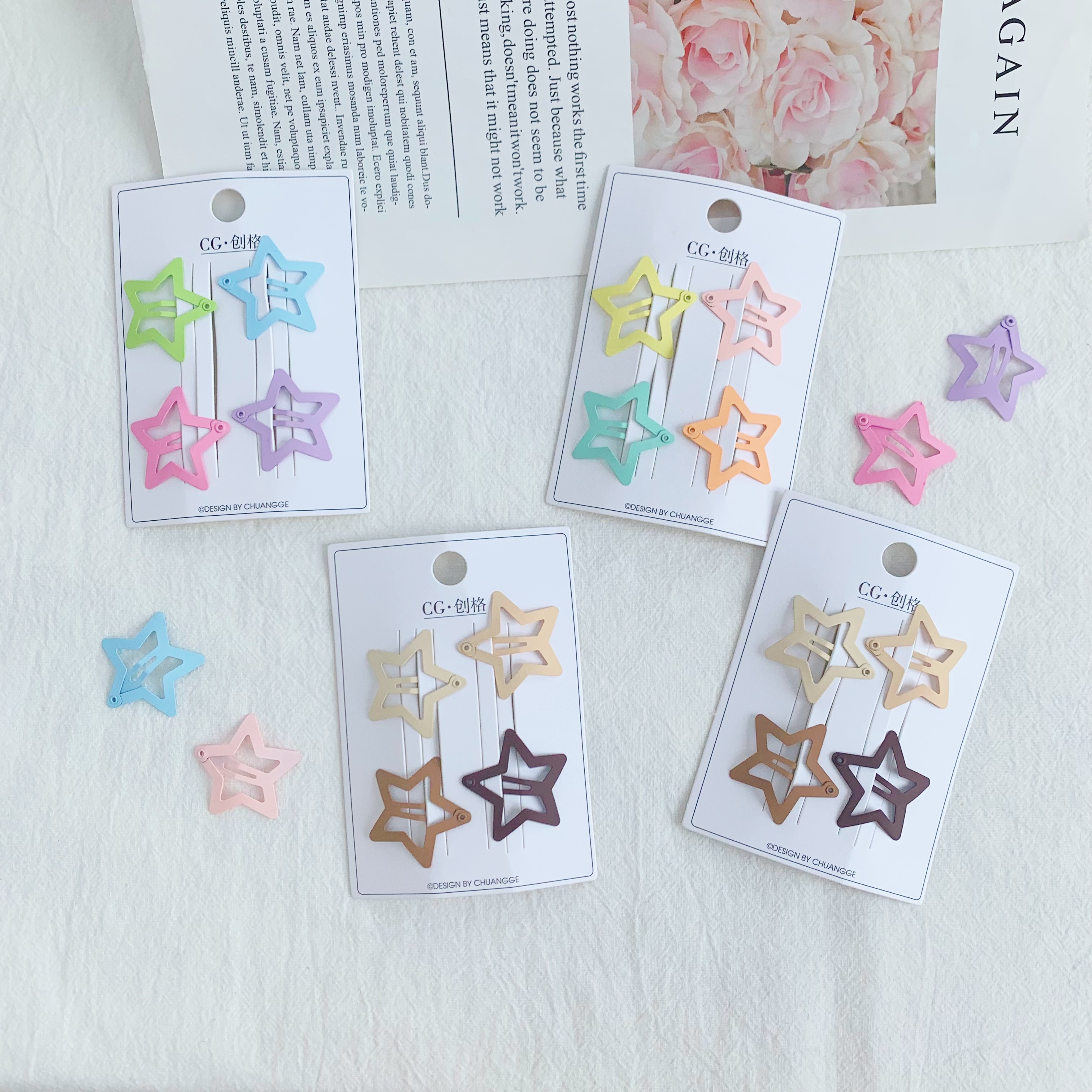 Korean-style side clips, bangs clips, five-pointed stars, colorful black hair clips, popular girl hair clips, silver hair accessories, headwear, adult headwear, children's hair accessories, girl's hair accessories
