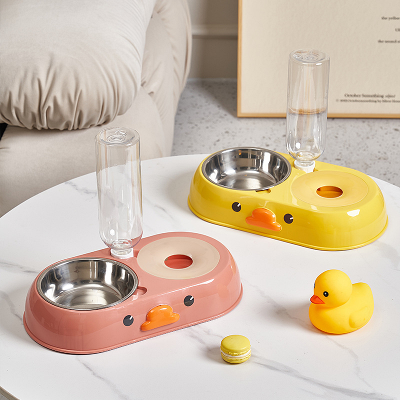 Pet two-in-one stainless steel water dispenser, double bowl, automatic water feeder, moisture-proof mouth, pet bowl, pet supplies Specification image