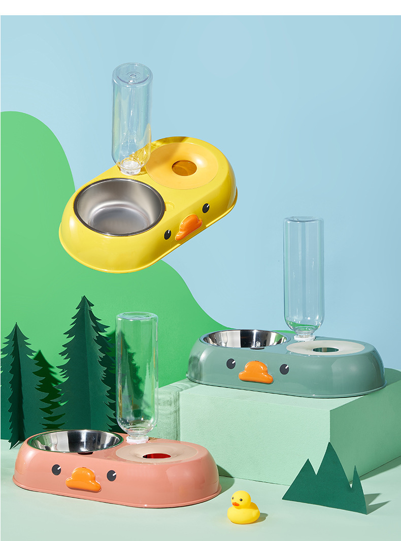 Pet two-in-one stainless steel water dispenser, double bowl, automatic water feeder, moisture-proof mouth, pet bowl, pet supplies pic 9