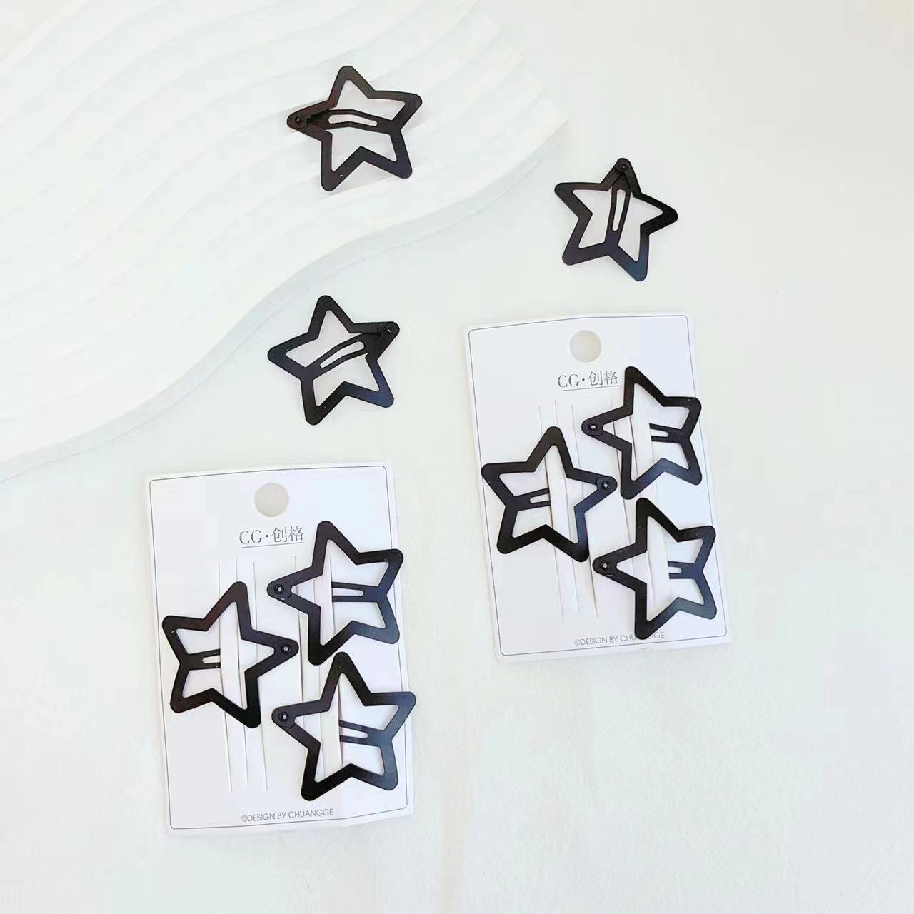 Korean-style side clips, bangs clips, five-pointed stars, colorful black hair clips, popular girl hair clips, silver hair accessories, headwear, adult headwear, children's hair accessories, girl's hair accessories Application Scenario