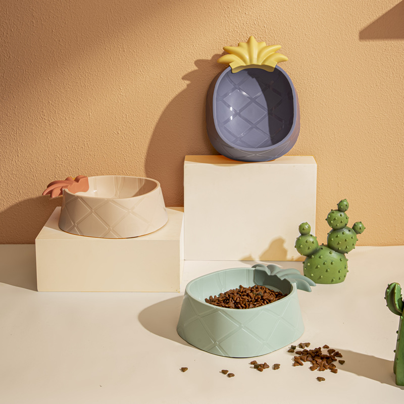New cartoon pineapple pet plastic single bowl neck guard, anti-knock cat bowl, large-capacity dog food bowl, pet supplies Specification image