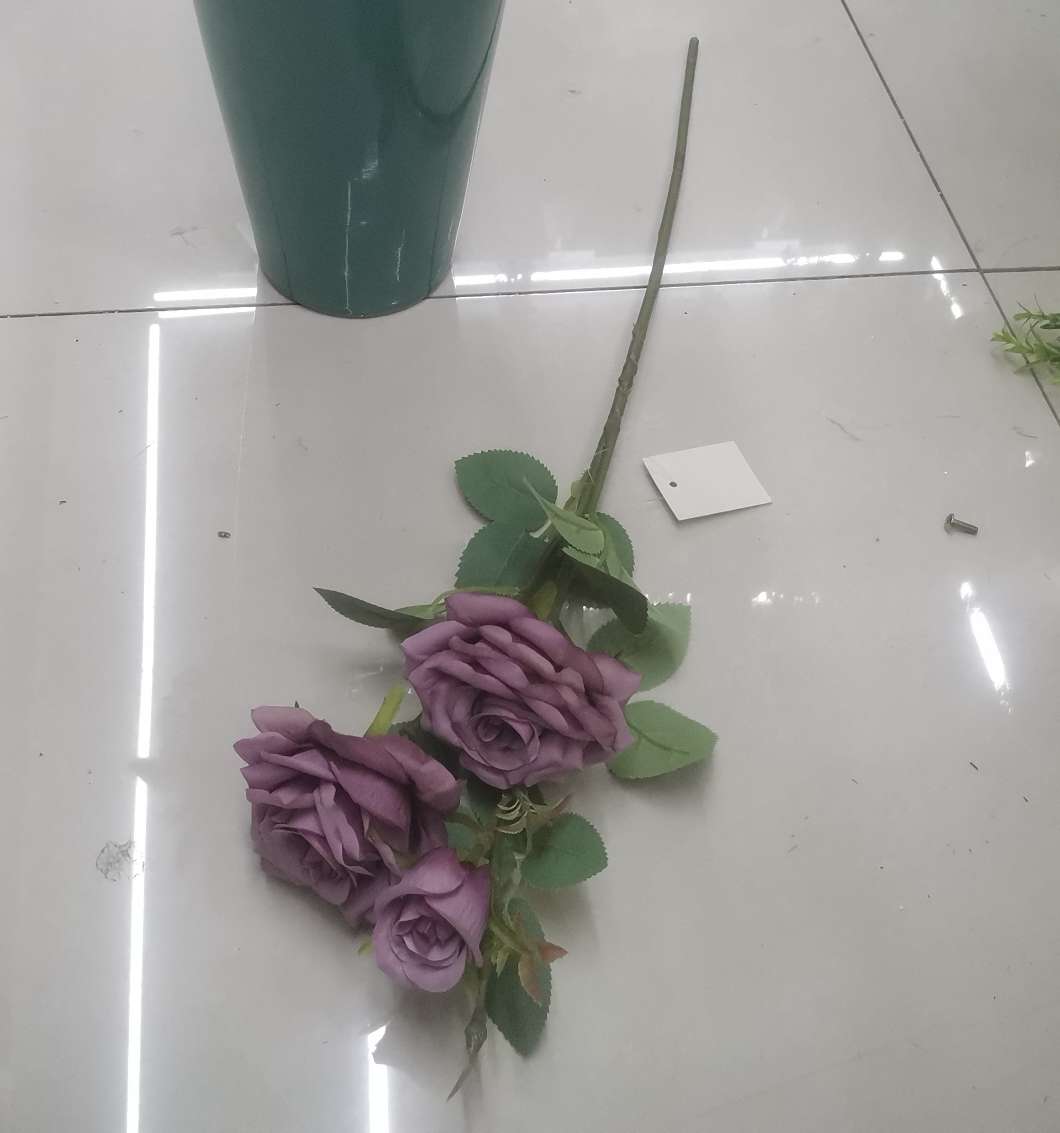 家饰精品 玫瑰花绢花 仿真高支3头玫瑰 仿真花饰 美化生活空间详情图3