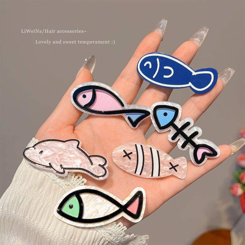 Ocean Series Small Fish Bone Hair Clips, ins Girl bangs Clips, hair clip edge clips, Dopamine Fun Clips
