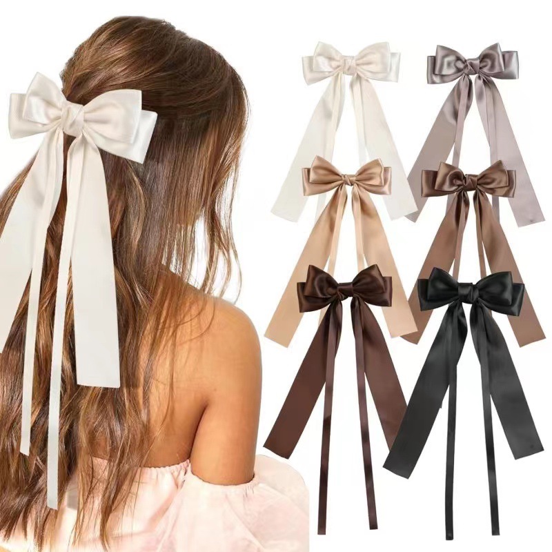 Creative accessories for foreign trade: duckbill clips, hair accessories, and head accessories with an integrated design. Simple and fashionable. 50 pieces of large bow hair clips with ribbons per pack pic 2