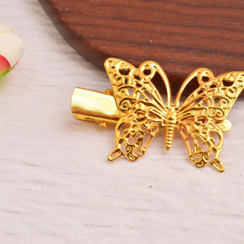 diy iron flower piece duckbill clip, butterfly edge clip accessory, ancient-style hairpin material details Picture