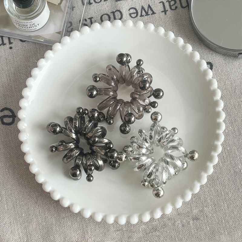 New cute pearl telephone line hair band headband, high elasticity, high ponytail rubber band, elegant and seamless hair band and hair accessory details Picture